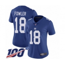 Women's New York Giants #18 Bennie Fowler Royal Blue Team Color Vapor Untouchable Limited Player 100th Season Football Jersey
