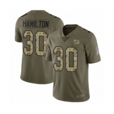 Men's New York Giants #30 Antonio Hamilton Limited Olive Camo 2017 Salute to Service Football Jersey