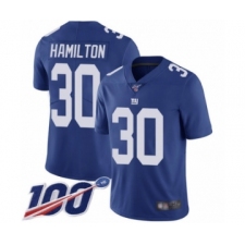Men's New York Giants #30 Antonio Hamilton Royal Blue Team Color Vapor Untouchable Limited Player 100th Season Football Jersey
