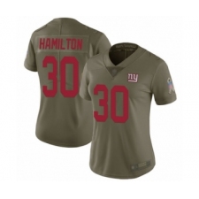Women's New York Giants #30 Antonio Hamilton Limited Olive 2017 Salute to Service Football Jersey