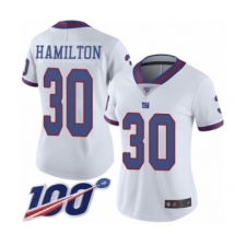 Women's New York Giants #30 Antonio Hamilton Limited White Rush Vapor Untouchable 100th Season Football Jersey