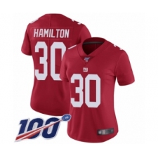 Women's New York Giants #30 Antonio Hamilton Red Limited Red Inverted Legend 100th Season Football Jersey