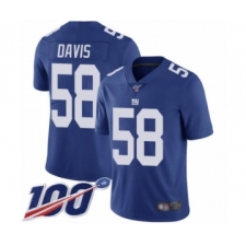 Men's New York Giants #58 Tae Davis Royal Blue Team Color Vapor Untouchable Limited Player 100th Season Football Jersey