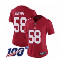 Women's New York Giants #58 Tae Davis Red Limited Red Inverted Legend 100th Season Football Jersey