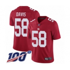 Youth New York Giants #58 Tae Davis Red Limited Red Inverted Legend 100th Season Football Jersey