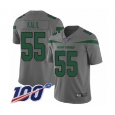 Men's New York Jets #55 Ryan Kalil Limited Gray Inverted Legend 100th Season Football Jersey