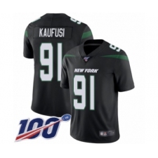 Men's New York Jets #91 Bronson Kaufusi Black Alternate Vapor Untouchable Limited Player 100th Season Football Jersey