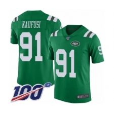 Men's New York Jets #91 Bronson Kaufusi Limited Green Rush Vapor Untouchable 100th Season Football Jersey