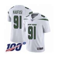 Men's New York Jets #91 Bronson Kaufusi White Vapor Untouchable Limited Player 100th Season Football Jersey