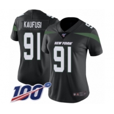 Women's New York Jets #91 Bronson Kaufusi Black Alternate Vapor Untouchable Limited Player 100th Season Football Jersey