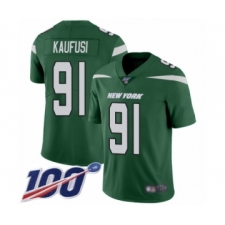 Youth New York Jets #91 Bronson Kaufusi Green Team Color Vapor Untouchable Limited Player 100th Season Football Jersey