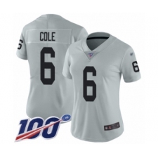 Women's Oakland Raiders #6 A.J. Cole Limited Silver Inverted Legend 100th Season Football Jersey