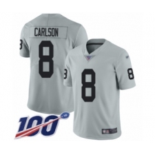 Men's Oakland Raiders #8 Daniel Carlson Limited Silver Inverted Legend 100th Season Football Jersey