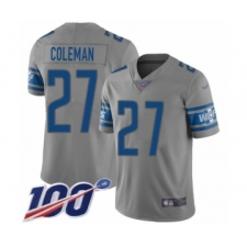 Men's Detroit Lions #27 Justin Coleman Limited Gray Inverted Legend 100th Season Football Jersey