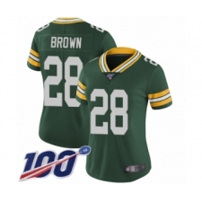 Women's Green Bay Packers #28 Tony Brown Green Team Color Vapor Untouchable Limited Player 100th Season Football Jersey