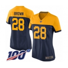 Women's Green Bay Packers #28 Tony Brown Limited Navy Blue Alternate 100th Season Football Jersey