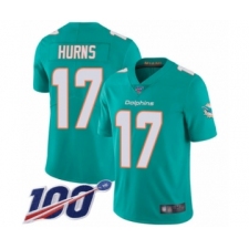 Youth Miami Dolphins #17 Allen Hurns Aqua Green Team Color Vapor Untouchable Limited Player 100th Season Football Jersey