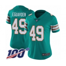 Women's Miami Dolphins #49 Sam Eguavoen Aqua Green Alternate Vapor Untouchable Limited Player 100th Season Football Jersey