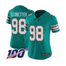 Women's Miami Dolphins #98 Jonathan Ledbetter Aqua Green Alternate Vapor Untouchable Limited Player 100th Season Football Jersey