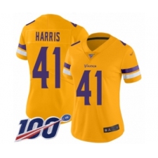 Women's Minnesota Vikings #41 Anthony Harris Limited Gold Inverted Legend 100th Season Football Jersey