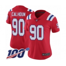 Women's New England Patriots #90 Shilique Calhoun Red Alternate Vapor Untouchable Limited Player 100th Season Football Jersey