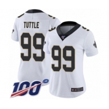 Women's New Orleans Saints #99 Shy Tuttle White Vapor Untouchable Limited Player 100th Season Football Jersey
