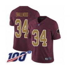 Youth Washington Redskins #34 Wendell Smallwood Burgundy Red Gold Number Alternate 80TH Anniversary Vapor Untouchable Limited Player 100th Season Football