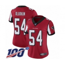 Women's Atlanta Falcons #54 Foye Oluokun Red Team Color Vapor Untouchable Limited Player 100th Season Football Jersey
