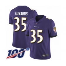 Men's Baltimore Ravens #35 Gus Edwards Purple Team Color Vapor Untouchable Limited Player 100th Season Football Jersey