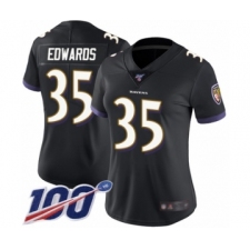 Women's Baltimore Ravens #35 Gus Edwards Black Alternate Vapor Untouchable Limited Player 100th Season Football Jersey
