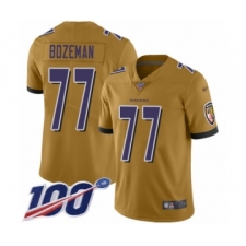 Men's Baltimore Ravens #77 Bradley Bozeman Limited Gold Inverted Legend 100th Season Football Jersey