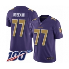Men's Baltimore Ravens #77 Bradley Bozeman Limited Purple Rush Vapor Untouchable 100th Season Football Jersey