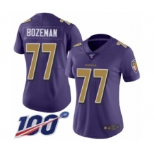 Women's Baltimore Ravens #77 Bradley Bozeman Limited Purple Rush Vapor Untouchable 100th Season Football Jersey