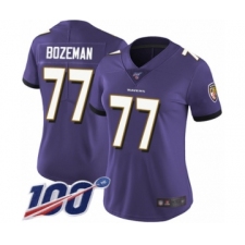 Women's Baltimore Ravens #77 Bradley Bozeman Purple Team Color Vapor Untouchable Limited Player 100th Season Football Jersey