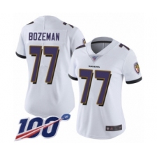 Women's Baltimore Ravens #77 Bradley Bozeman White Vapor Untouchable Limited Player 100th Season Football Jersey