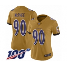 Women's Baltimore Ravens #90 Pernell McPhee Limited Gold Inverted Legend 100th Season Football Jersey