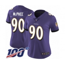 Women's Baltimore Ravens #90 Pernell McPhee Purple Team Color Vapor Untouchable Limited Player 100th Season Football Jersey