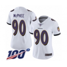 Women's Baltimore Ravens #90 Pernell McPhee White Vapor Untouchable Limited Player 100th Season Football Jersey