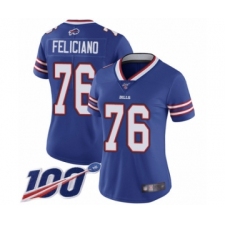 Women's Buffalo Bills #76 Jon Feliciano Royal Blue Team Color Vapor Untouchable Limited Player 100th Season Football Jersey