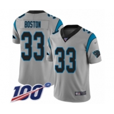 Men's Carolina Panthers #33 Tre Boston Silver Inverted Legend Limited 100th Season Football Jersey