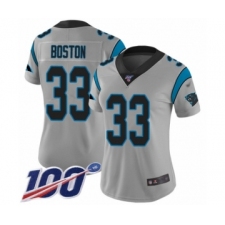 Women's Carolina Panthers #33 Tre Boston Silver Inverted Legend Limited 100th Season Football Jersey