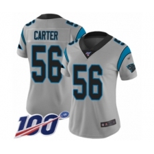 Women's Carolina Panthers #56 Jermaine Carter Silver Inverted Legend Limited 100th Season Football Jersey