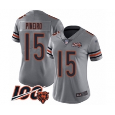 Women's Chicago Bears #15 Eddy Pineiro Limited Silver Inverted Legend 100th Season Football Jersey