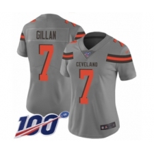 Women's Cleveland Browns #7 Jamie Gillan Limited Gray Inverted Legend 100th Season Football Jersey