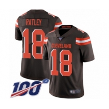 Men's Cleveland Browns #18 Damion Ratley Brown Team Color Vapor Untouchable Limited Player 100th Season Football Jersey