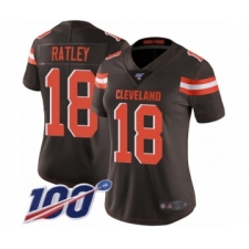 Women's Cleveland Browns #18 Damion Ratley Brown Team Color Vapor Untouchable Limited Player 100th Season Football Jersey
