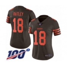 Women's Cleveland Browns #18 Damion Ratley Limited Brown Rush Vapor Untouchable 100th Season Football Jersey