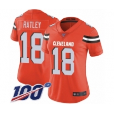 Women's Cleveland Browns #18 Damion Ratley Orange Alternate Vapor Untouchable Limited Player 100th Season Football Jersey
