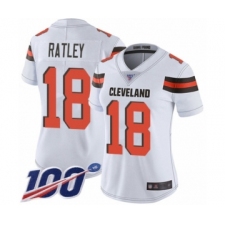 Women's Cleveland Browns #18 Damion Ratley White Vapor Untouchable Limited Player 100th Season Football Jersey