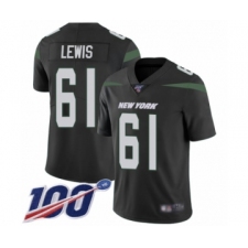 Men's New York Jets #61 Alex Lewis Black Alternate Vapor Untouchable Limited Player 100th Season Football Jersey